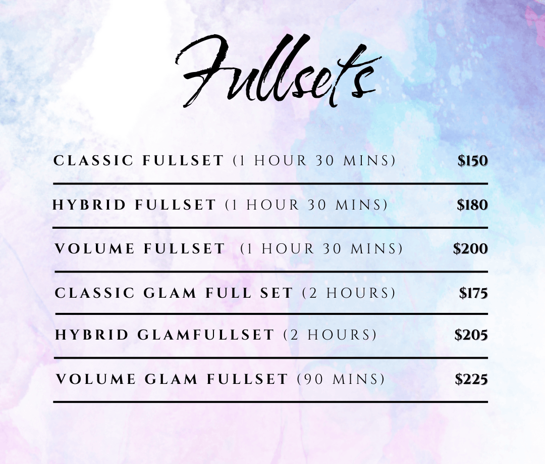 Full Lash Set Menu for Athena's Glow