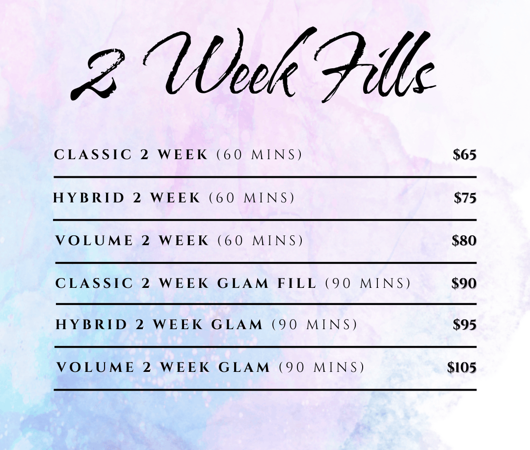 2 Week Lash Fills Menu for Athena's Glow